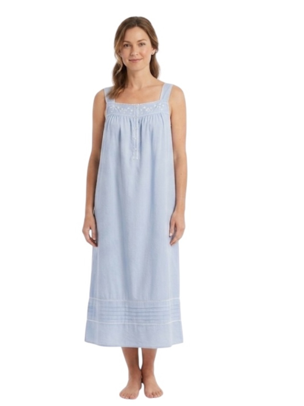 Vintage Aria Gingham Lace Daisy Embroidered Nightgown Sz L Blue Cottagecore Chic